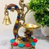 Brass Diya with Bell;  parrot design brass diya with stand; Indian oil lamps