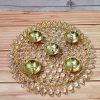 Brass 5 Akhand Diya Oil Lamp Thali for Puja Round Crystal Deepak Thali for Home Brass