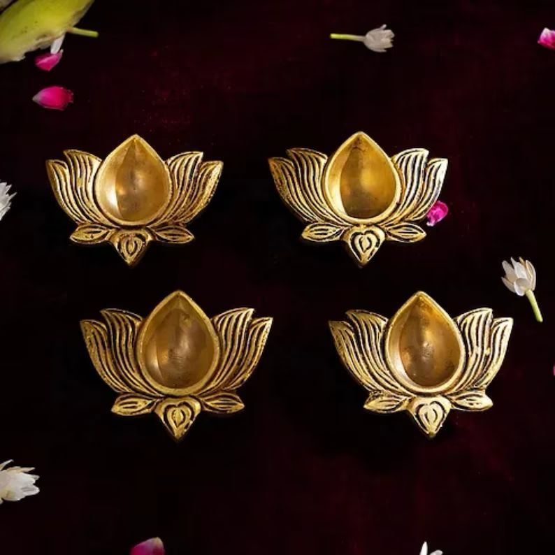 Brass Lotus Diya Set of 4 - Image 2