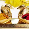 Metal Swan Duck Pair Shape Haldi KumKum Holder Chopda