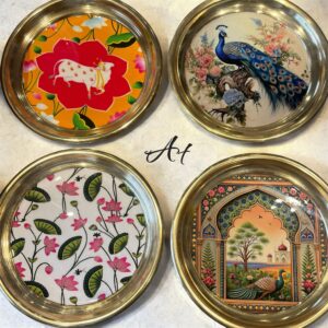 Brass pichwai plates with Tissue potli