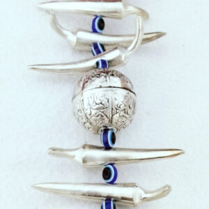 German silver Nimbu-Mirchi /Good Luck Charm hanging with 9 evil eye