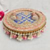 Round Singhasan with Pearl Drop & 2 pillow for laddu gopal/Lalo